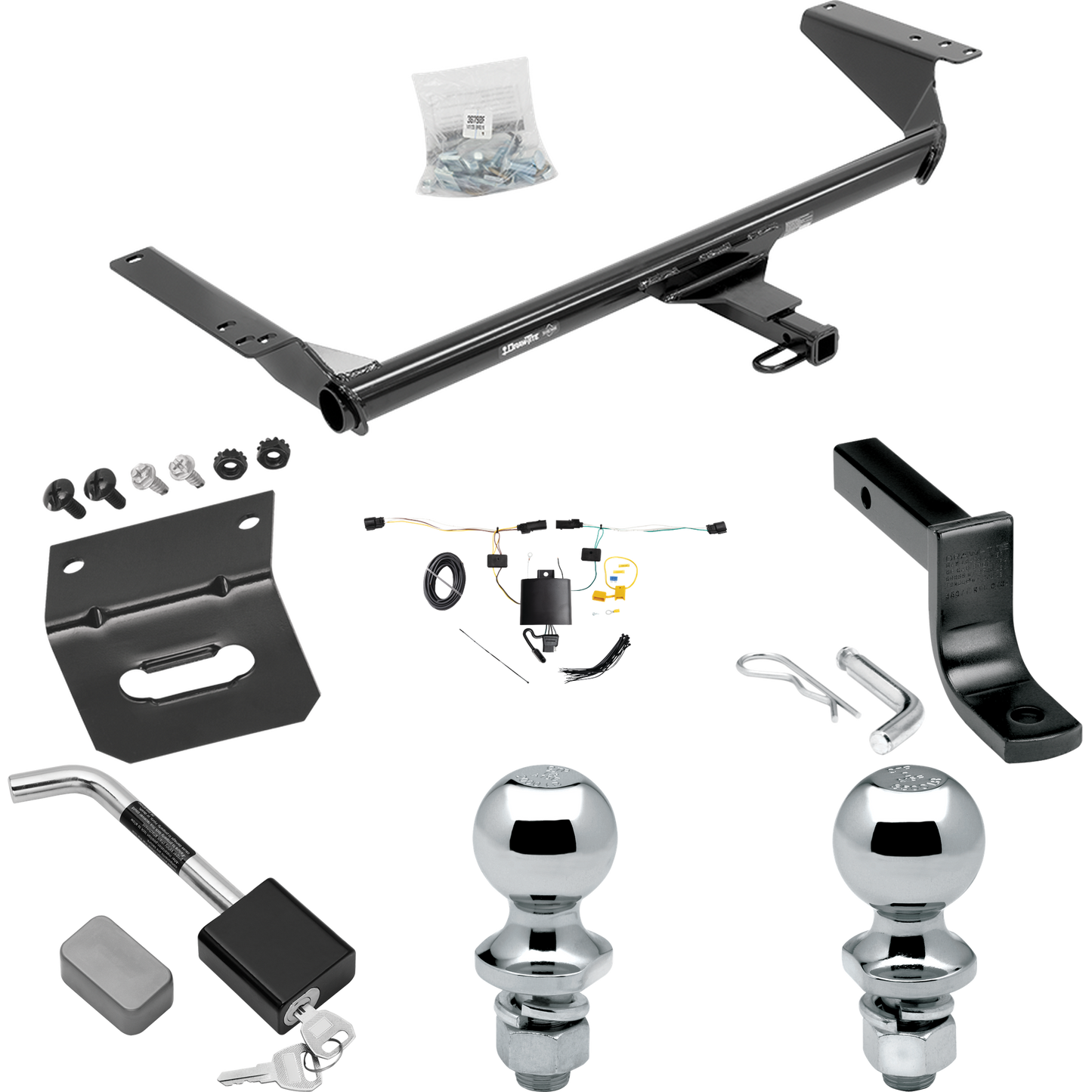 Fits 2021-2023 Chrysler Pacifica Trailer Hitch Tow PKG w/ 4-Flat Wiring Harness + Draw-Bar + 1-7/8" + 2" Ball + Wiring Bracket + Hitch Lock (For Touring L Plus Models) By Draw-Tite