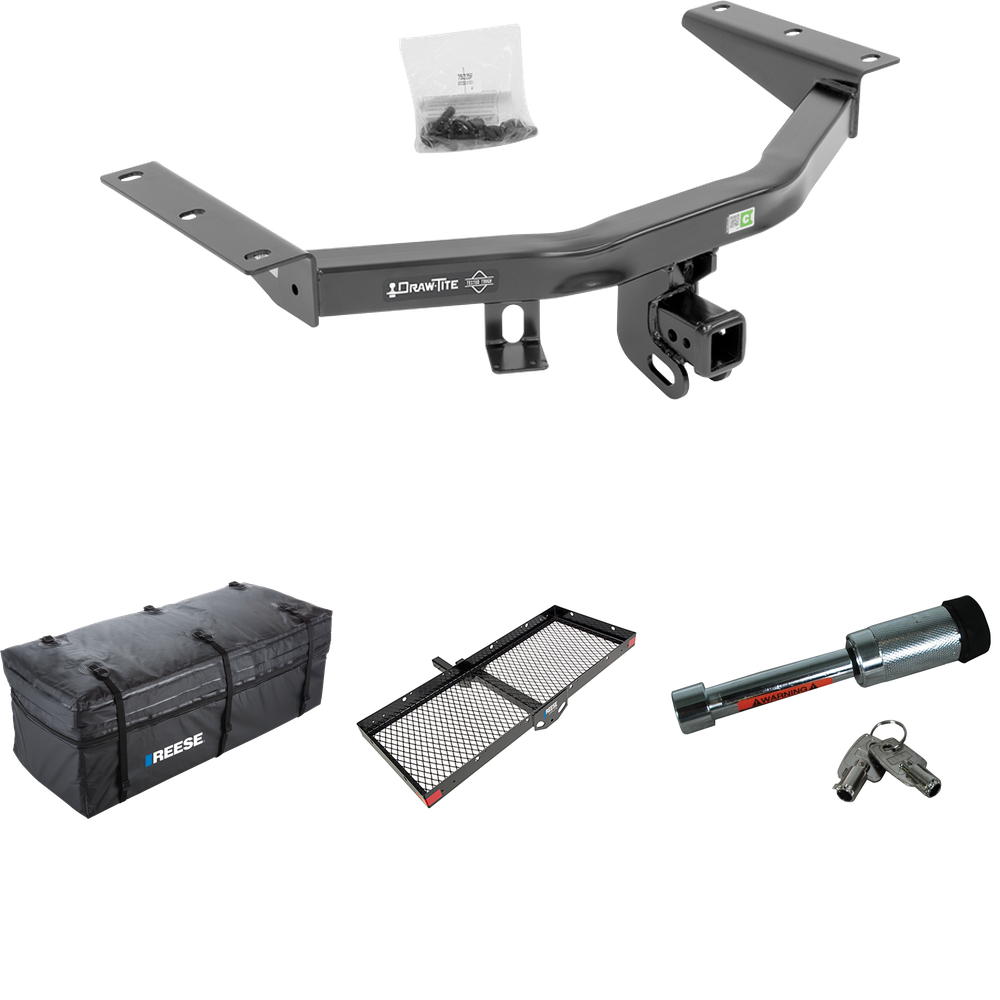 Fits 2014-2020 Acura MDX Trailer Hitch Tow PKG w/ 48" x 20" Cargo Carrier + Cargo Bag + Hitch Lock (Excludes: w/Full Size Spare Tire Models) By Draw-Tite