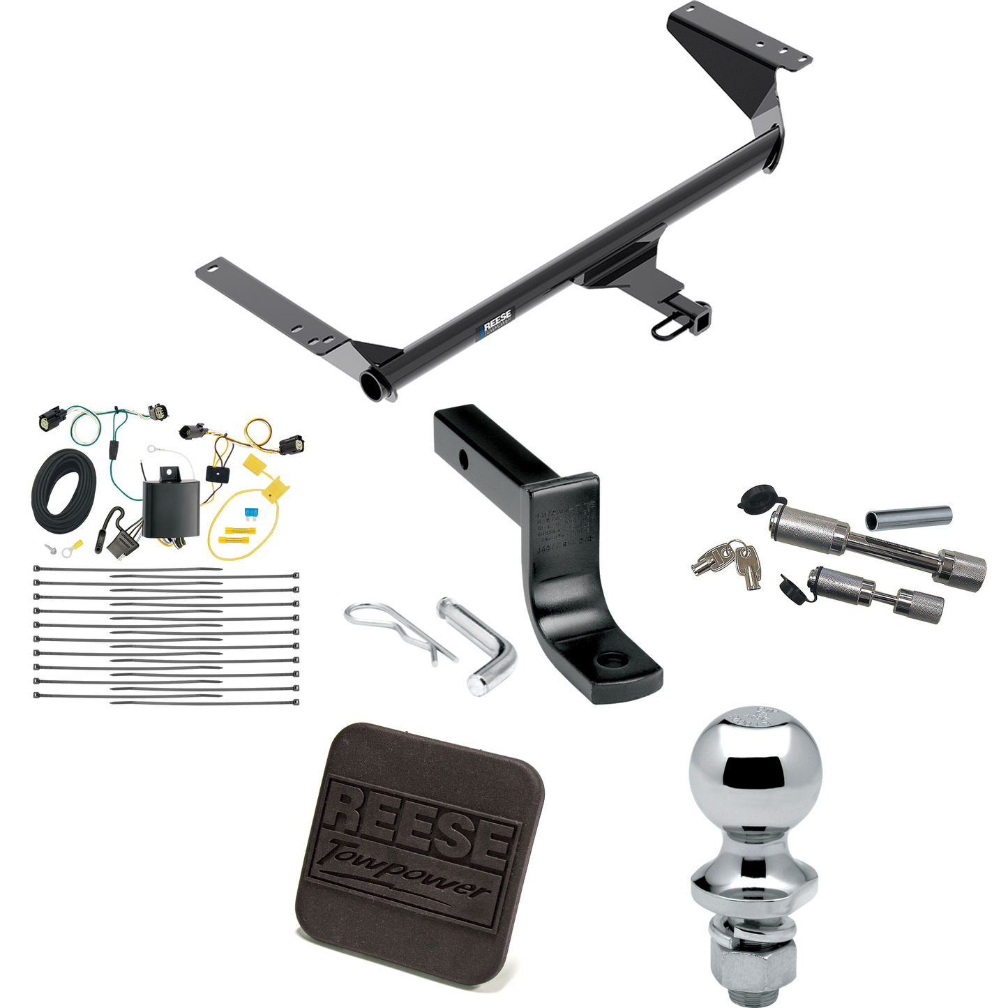 Fits 2017-2020 Chrysler Pacifica Trailer Hitch Tow PKG w/ 4-Flat Wiring Harness + Draw-Bar + 1-7/8" Ball + Hitch Cover + Dual Hitch & Coupler Locks (For Limited Models) By Reese Towpower