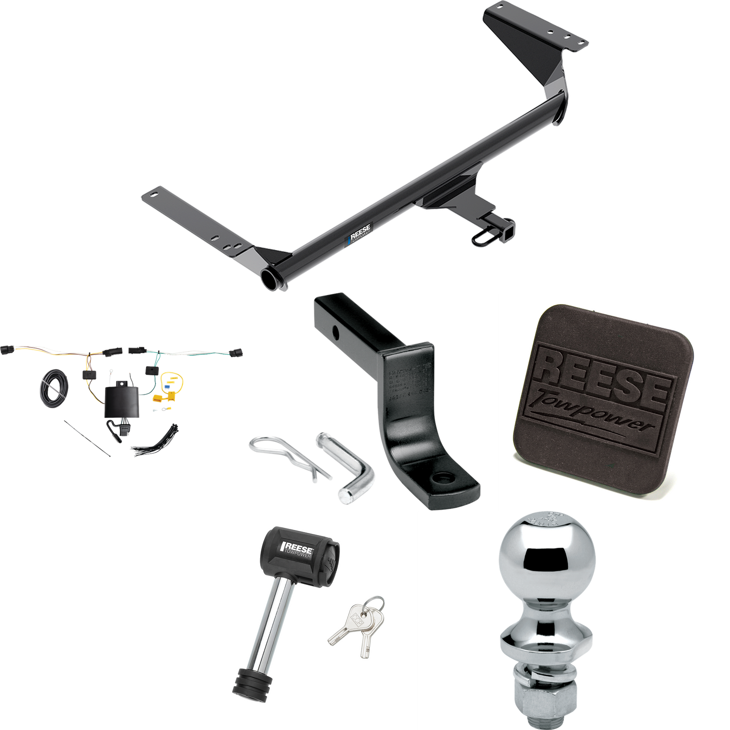 Fits 2021-2023 Chrysler Pacifica Trailer Hitch Tow PKG w/ 4-Flat Wiring Harness + Draw-Bar + 1-7/8" Ball + Hitch Cover + Hitch Lock (For Touring L Models) By Reese Towpower