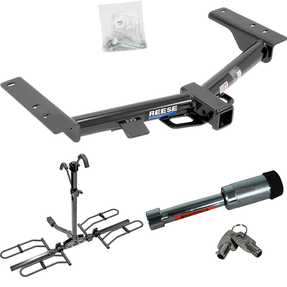 Fits 2015-2023 Ford Transit-250 Trailer Hitch Tow PKG w/ 2 Bike Plaform Style Carrier Rack + Hitch Lock (Excludes: Cab & Chassis and the Cutaway Models) By Reese Towpower