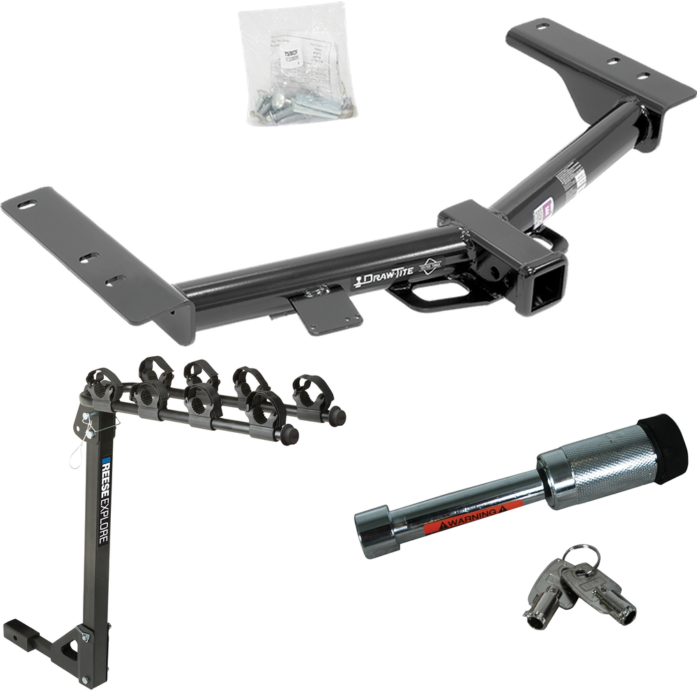 Fits 2015-2023 Ford Transit-150 Trailer Hitch Tow PKG w/ 4 Bike Carrier Rack + Hitch Lock (Excludes: Cab & Chassis and the Cutaway Models) By Draw-Tite