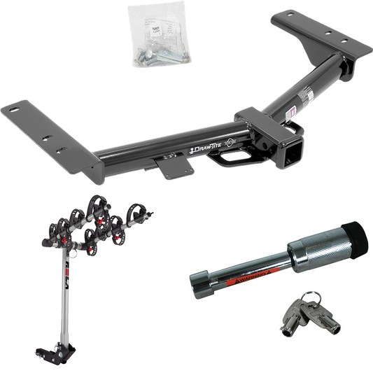 Fits 2015-2023 Ford Transit-350 Trailer Hitch Tow PKG w/ 4 Bike Carrier Rack + Hitch Lock (For Single Rear Wheel w/148" Wheelbase, Except Cab & Chassis and the Cutaway Models) By Draw-Tite