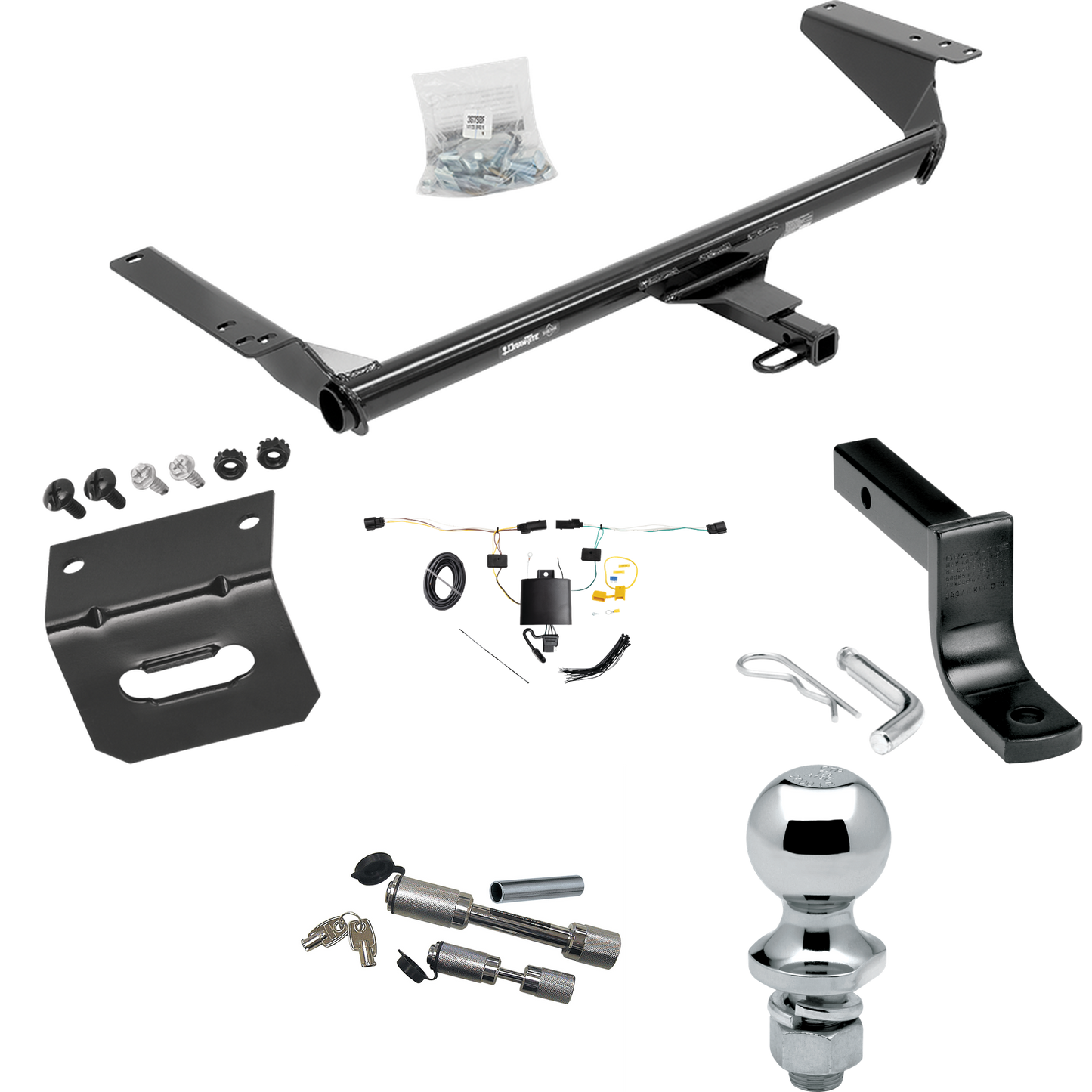 Fits 2021-2023 Chrysler Pacifica Trailer Hitch Tow PKG w/ 4-Flat Wiring Harness + Draw-Bar + 1-7/8" Ball + Wiring Bracket + Dual Hitch & Coupler Locks (For Touring Models) By Draw-Tite