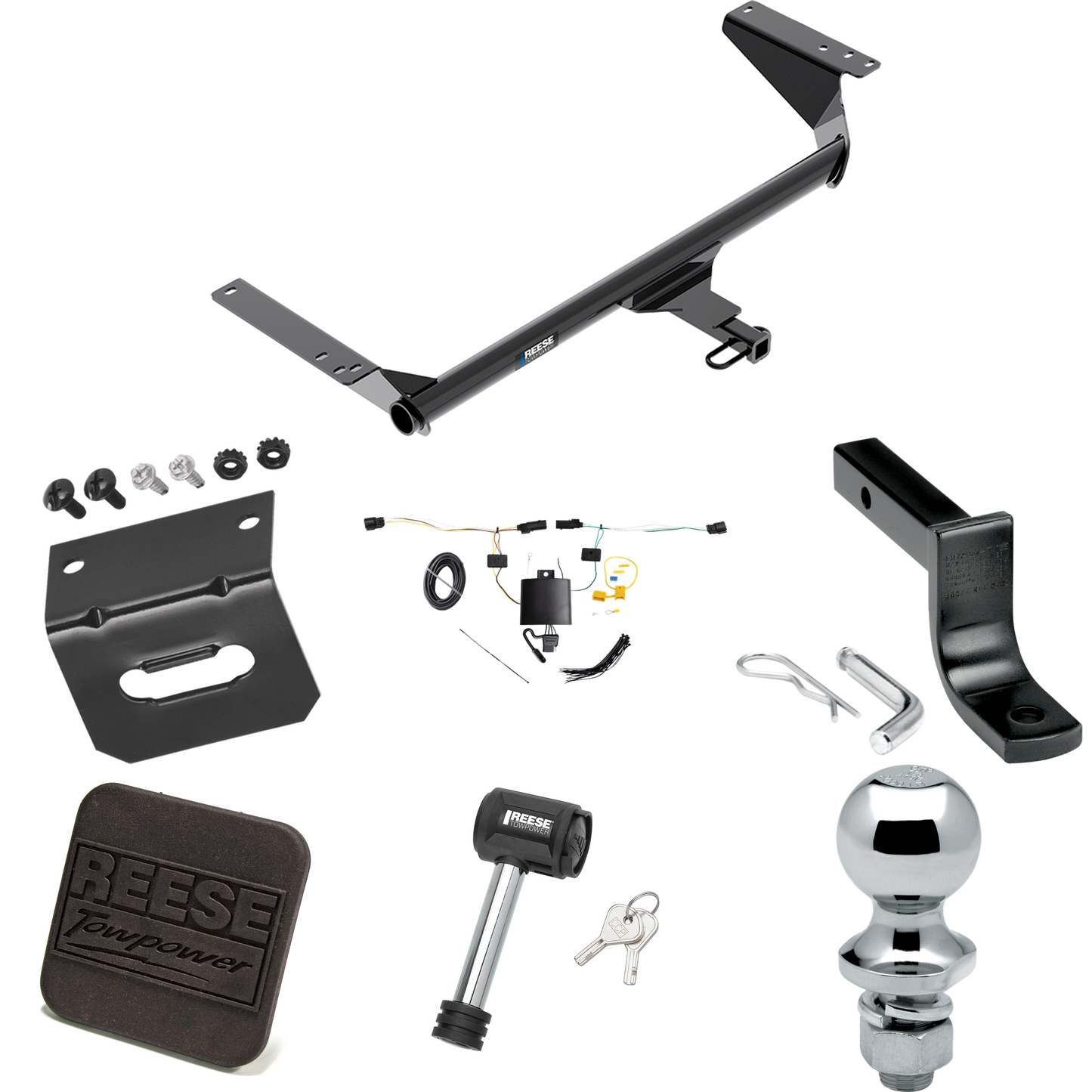 Fits 2021-2023 Chrysler Pacifica Trailer Hitch Tow PKG w/ 4-Flat Wiring Harness + Draw-Bar + 1-7/8" Ball + Wiring Bracket + Hitch Cover + Hitch Lock By Reese Towpower