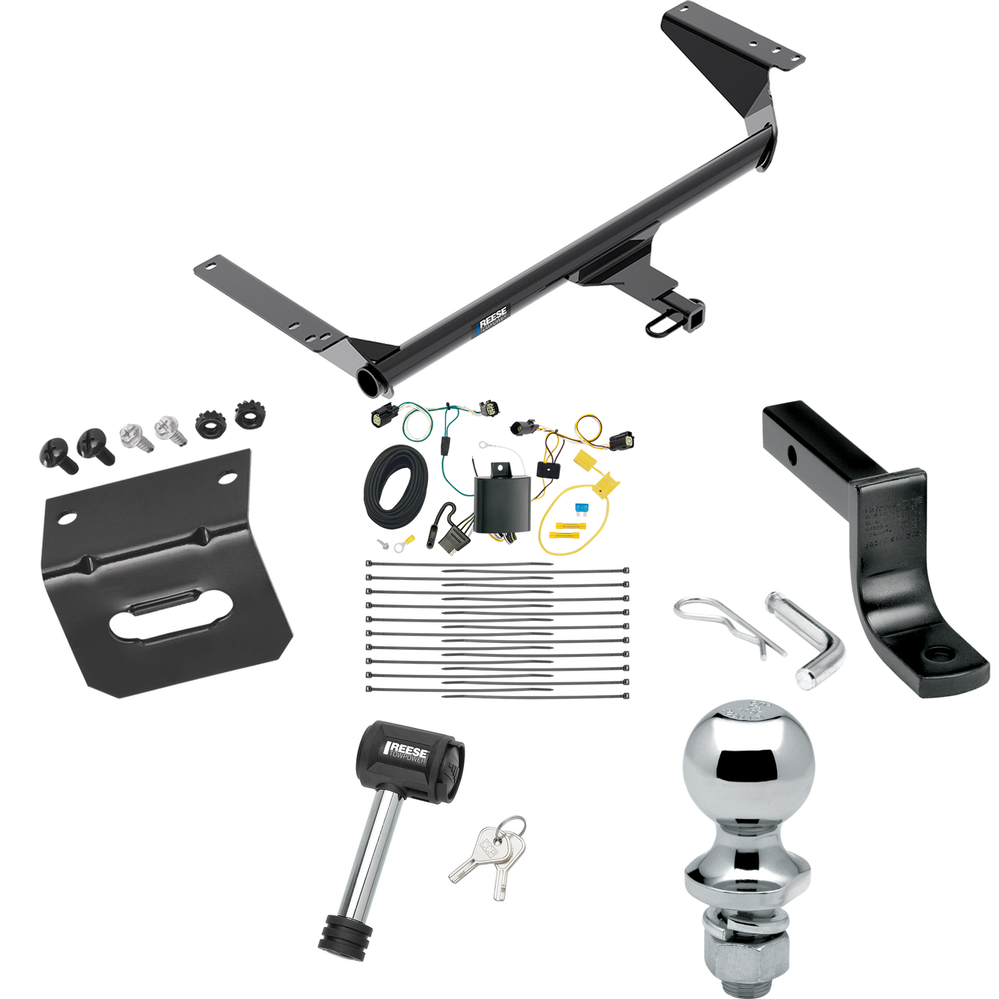 Fits 2017-2020 Chrysler Pacifica Trailer Hitch Tow PKG w/ 4-Flat Wiring Harness + Draw-Bar + 1-7/8" Ball + Wiring Bracket + Hitch Lock (For Touring L Plus Models) By Reese Towpower