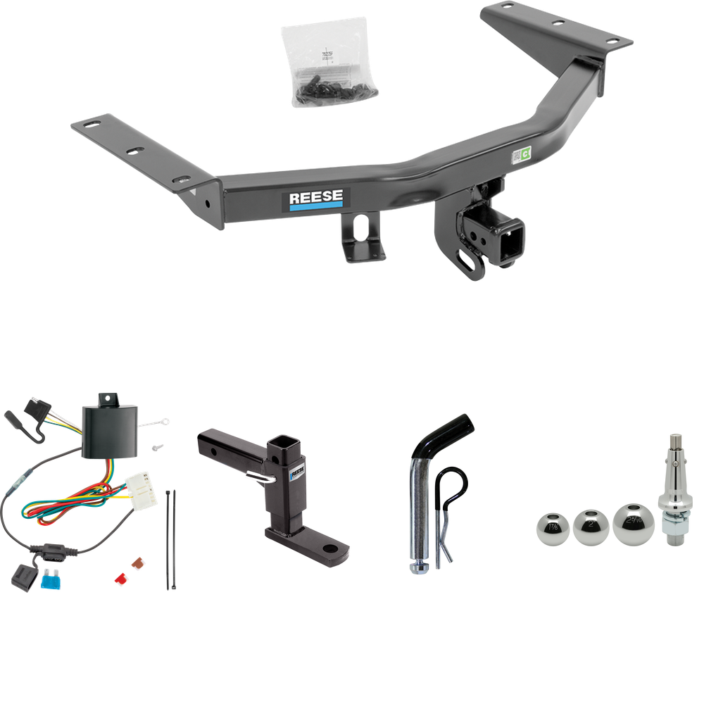 Fits 2014-2020 Acura MDX Trailer Hitch Tow PKG w/ 4-Flat Wiring + Adjustable Drop Rise Ball Mount + Pin/Clip + Inerchangeable 1-7/8" & 2" & 2-5/16" Balls (Excludes: w/Full Size Spare Tire Models) By Reese Towpower