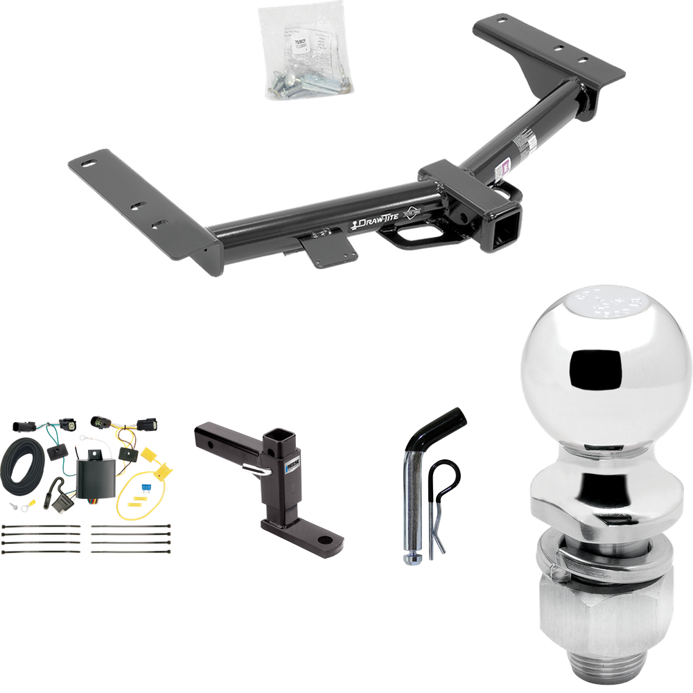 Fits 2015-2023 Ford Transit-150 Trailer Hitch Tow PKG w/ 4-Flat Wiring + Adjustable Drop Rise Ball Mount + Pin/Clip + 2" Ball (Excludes: Cab & Chassis and the Cutaway Models) By Draw-Tite