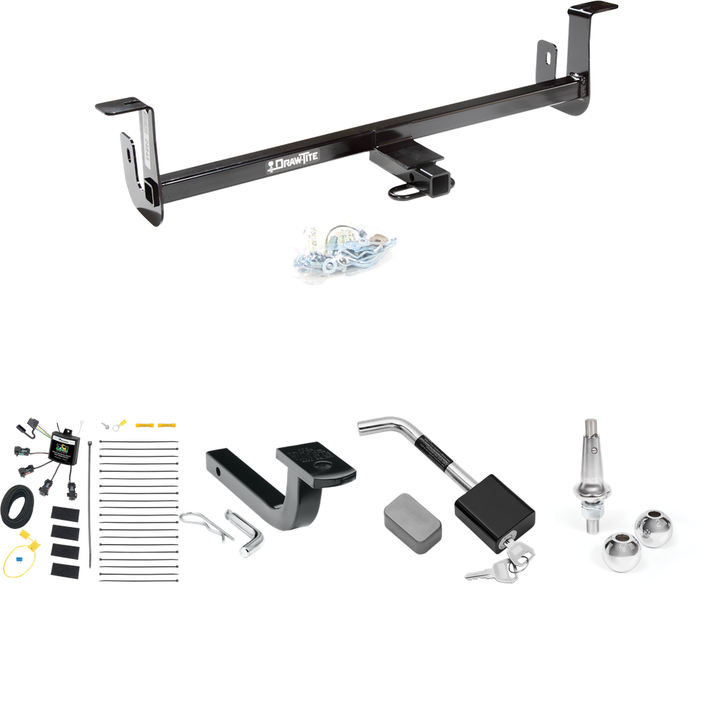 Fits 2010-2013 Mazda 3 Trailer Hitch Tow PKG w/ 4-Flat Zero Contact "No Splice" Wiring Harness + Draw-Bar + Interchangeable 1-7/8" & 2" Balls + Hitch Lock (For Hatchback, w/Grand Touring LED Taillights Models) By Draw-Tite