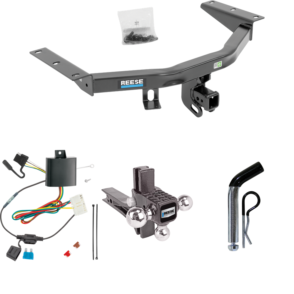 Fits 2014-2020 Acura MDX Trailer Hitch Tow PKG w/ 4-Flat Wiring + Adjustable Drop Rise Triple Ball Ball Mount 1-7/8" & 2" & 2-5/16" Trailer Balls + Pin/Clip (Excludes: w/Full Size Spare Tire Models) By Reese Towpower