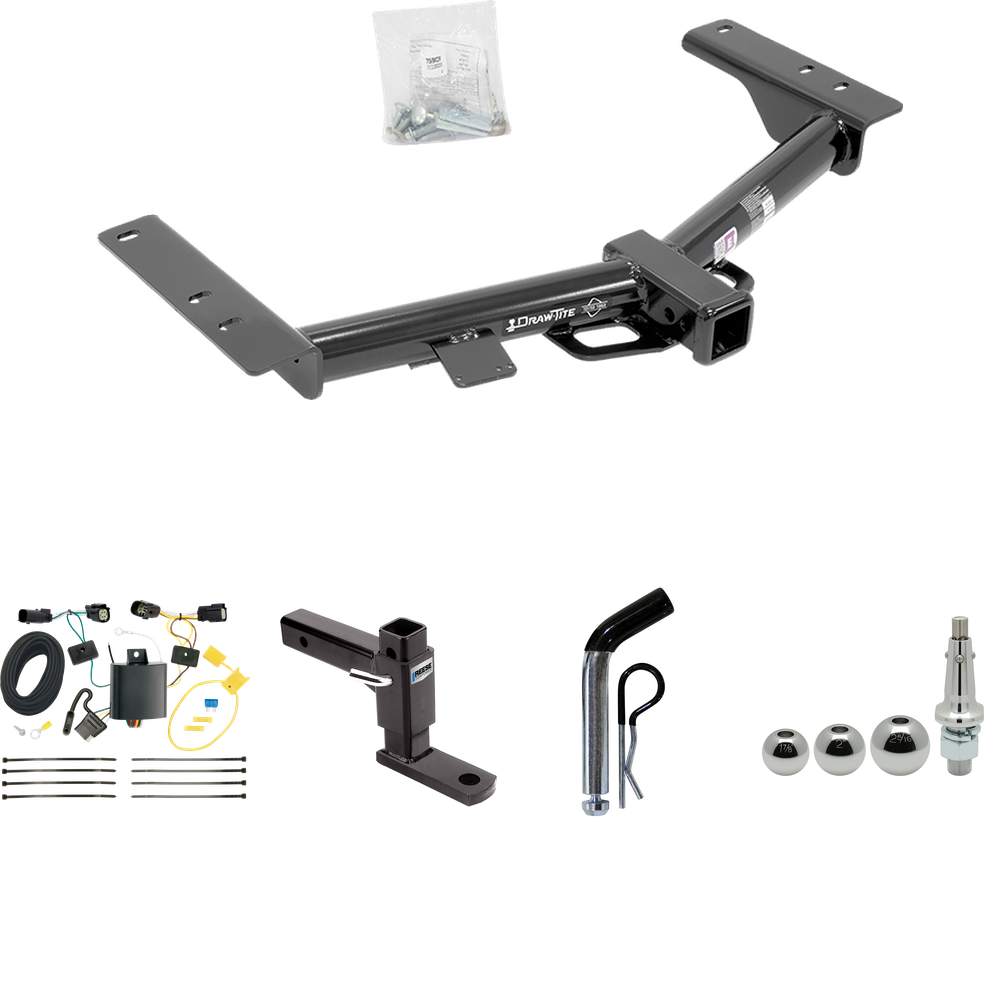 Fits 2015-2023 Ford Transit-250 Trailer Hitch Tow PKG w/ 4-Flat Wiring + Adjustable Drop Rise Ball Mount + Pin/Clip + Inerchangeable 1-7/8" & 2" & 2-5/16" Balls (Excludes: Cab & Chassis and the Cutaway Models) By Draw-Tite