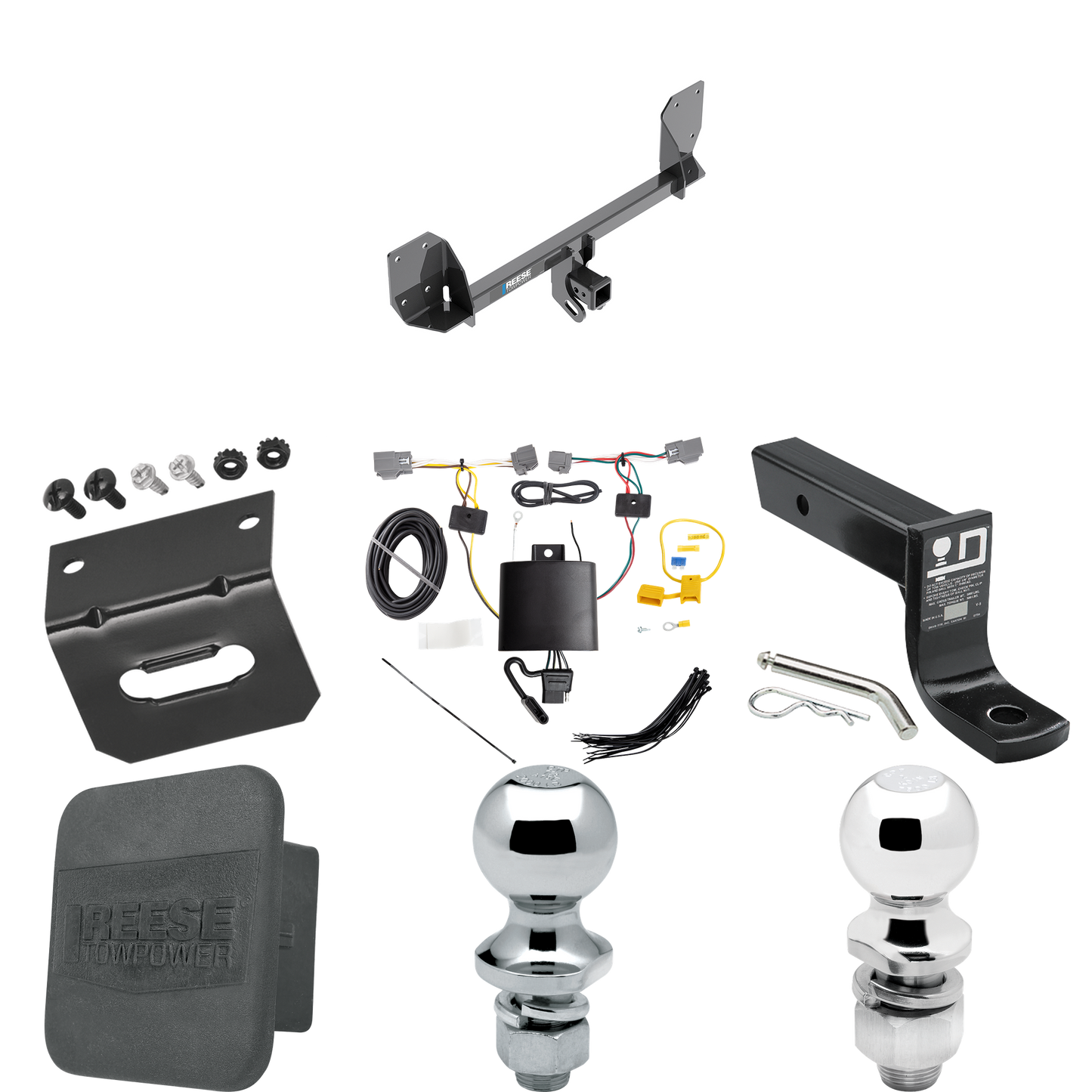 Fits 2016-2023 Volvo XC90 Trailer Hitch Tow PKG w/ 4-Flat Wiring + Ball Mount w/ 4" Drop + 2" Ball + 1-7/8" Ball + Wiring Bracket + Hitch Cover By Reese Towpower