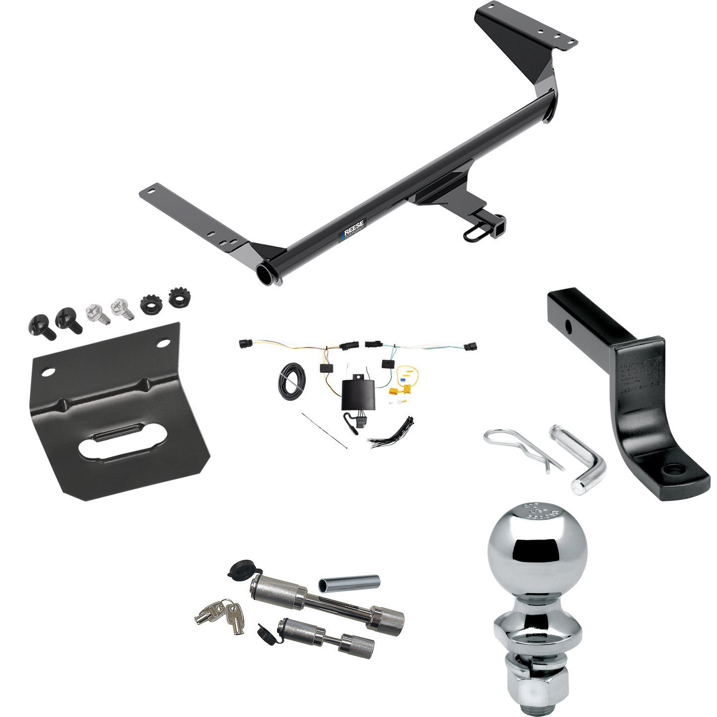 Fits 2021-2023 Chrysler Pacifica Trailer Hitch Tow PKG w/ 4-Flat Wiring Harness + Draw-Bar + 2" Ball + Wiring Bracket + Dual Hitch & Coupler Locks (For Limited Models) By Reese Towpower