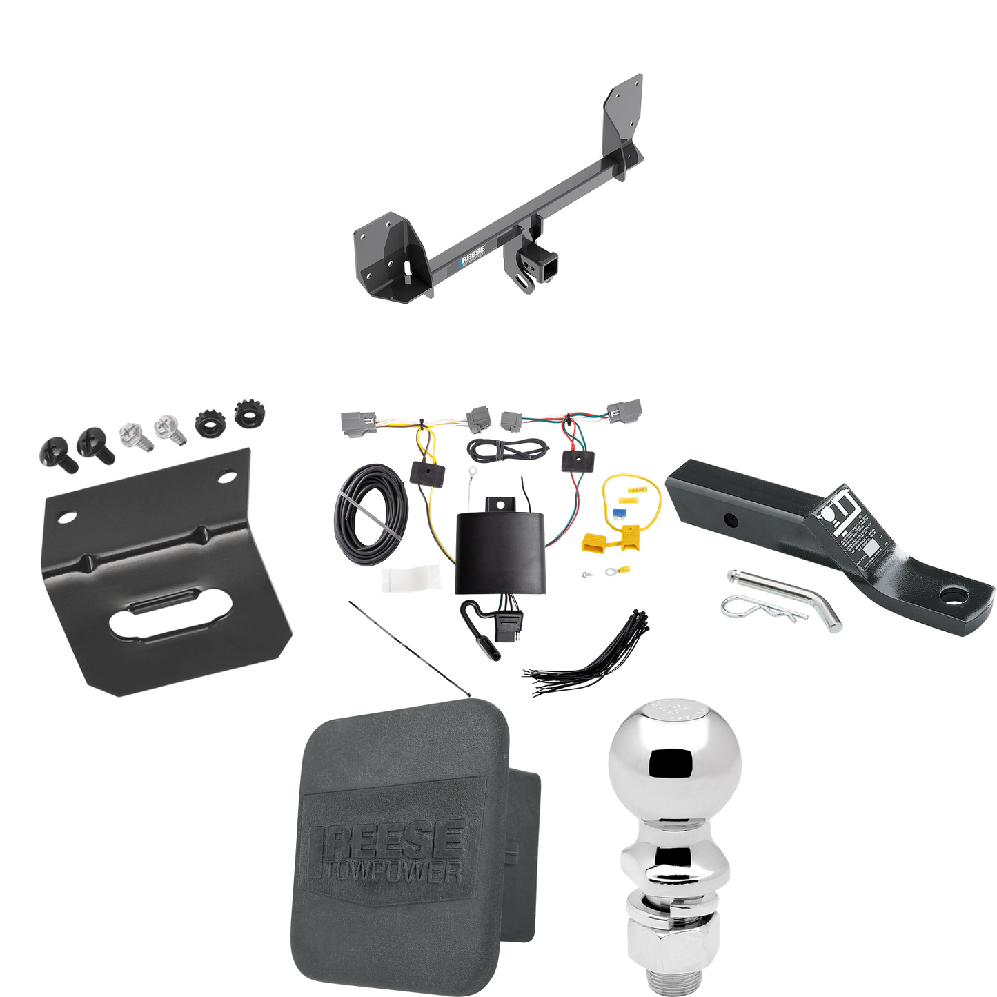 Fits 2016-2023 Volvo XC90 Trailer Hitch Tow PKG w/ 4-Flat Wiring + Ball Mount w/ 2" Drop + 2-5/16" Ball + Wiring Bracket + Hitch Cover By Reese Towpower