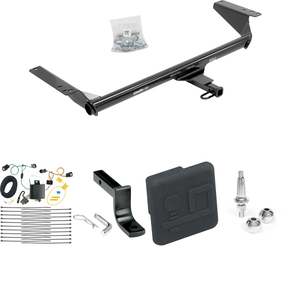 Fits 2017-2020 Chrysler Pacifica Trailer Hitch Tow PKG w/ 4-Flat Wiring Harness + Draw-Bar + Interchangeable 1-7/8" & 2" Balls + Hitch Cover (For Touring L Plus Models) By Draw-Tite