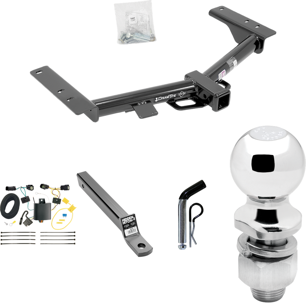 Fits 2015-2023 Ford Transit-250 Trailer Hitch Tow PKG w/ 4-Flat Wiring + Extended 16" Long Ball Mount w/ 2" Drop + Pin/Clip + 2" Ball (Excludes: Cab & Chassis and the Cutaway Models) By Draw-Tite