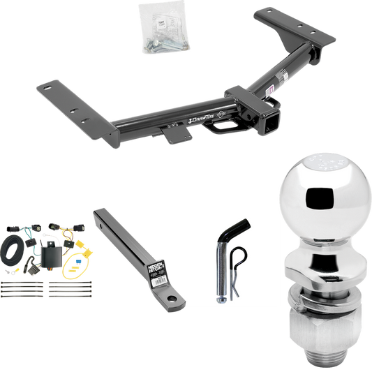 Fits 2015-2023 Ford Transit-250 Trailer Hitch Tow PKG w/ 4-Flat Wiring + Extended 16" Long Ball Mount w/ 2" Drop + Pin/Clip + 2" Ball (Excludes: Cab & Chassis and the Cutaway Models) By Draw-Tite