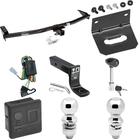 Fits 2003-2008 Honda Pilot Trailer Hitch Tow PKG w/ 4-Flat Wiring + Ball Mount w/ 4" Drop + 2" Ball + 2-5/16" Ball + Wiring Bracket + Hitch Lock + Hitch Cover By Draw-Tite