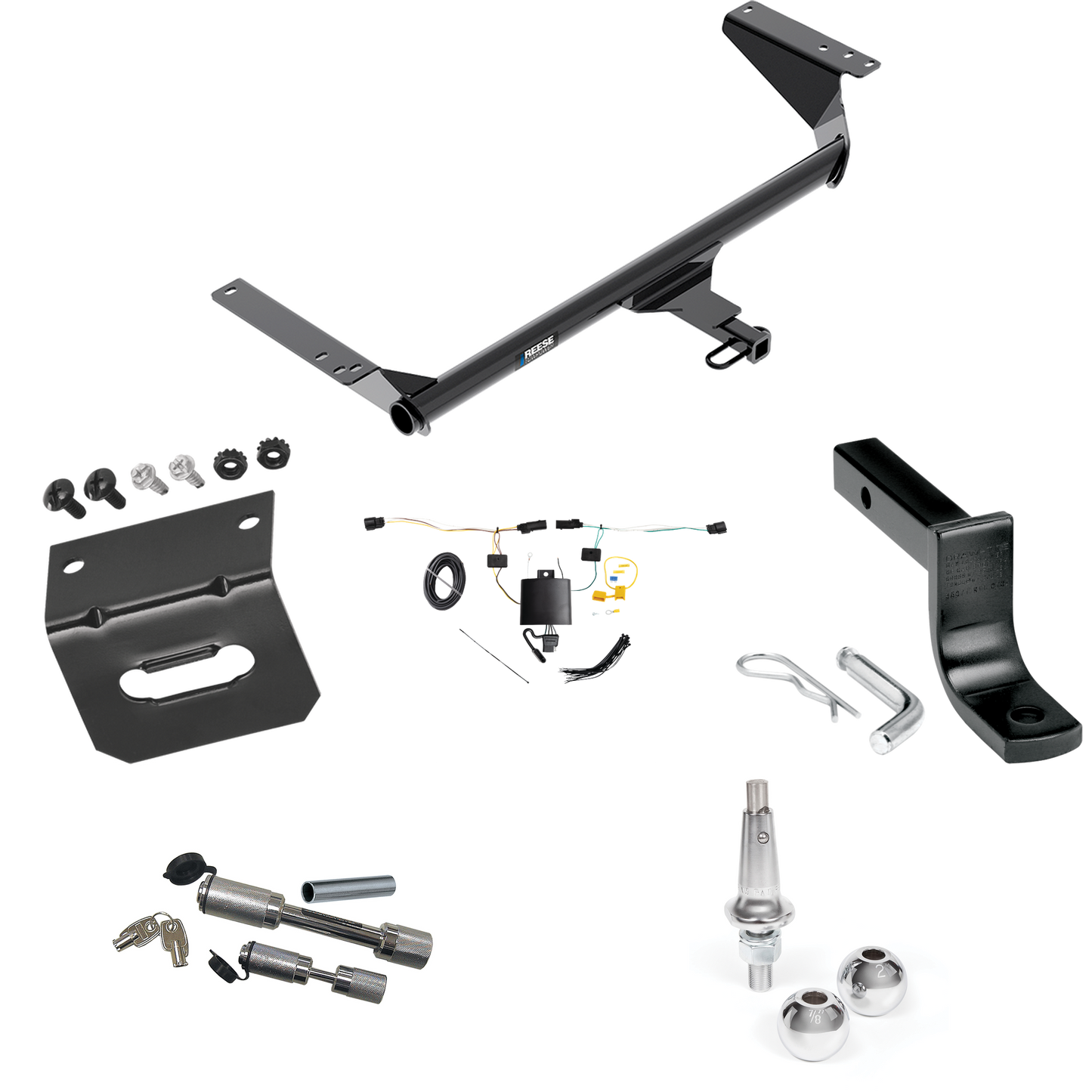 Fits 2021-2023 Chrysler Pacifica Trailer Hitch Tow PKG w/ 4-Flat Wiring Harness + Draw-Bar + Interchangeable 1-7/8" & 2" Balls + Wiring Bracket + Dual Hitch & Coupler Locks (For LX Models) By Reese Towpower