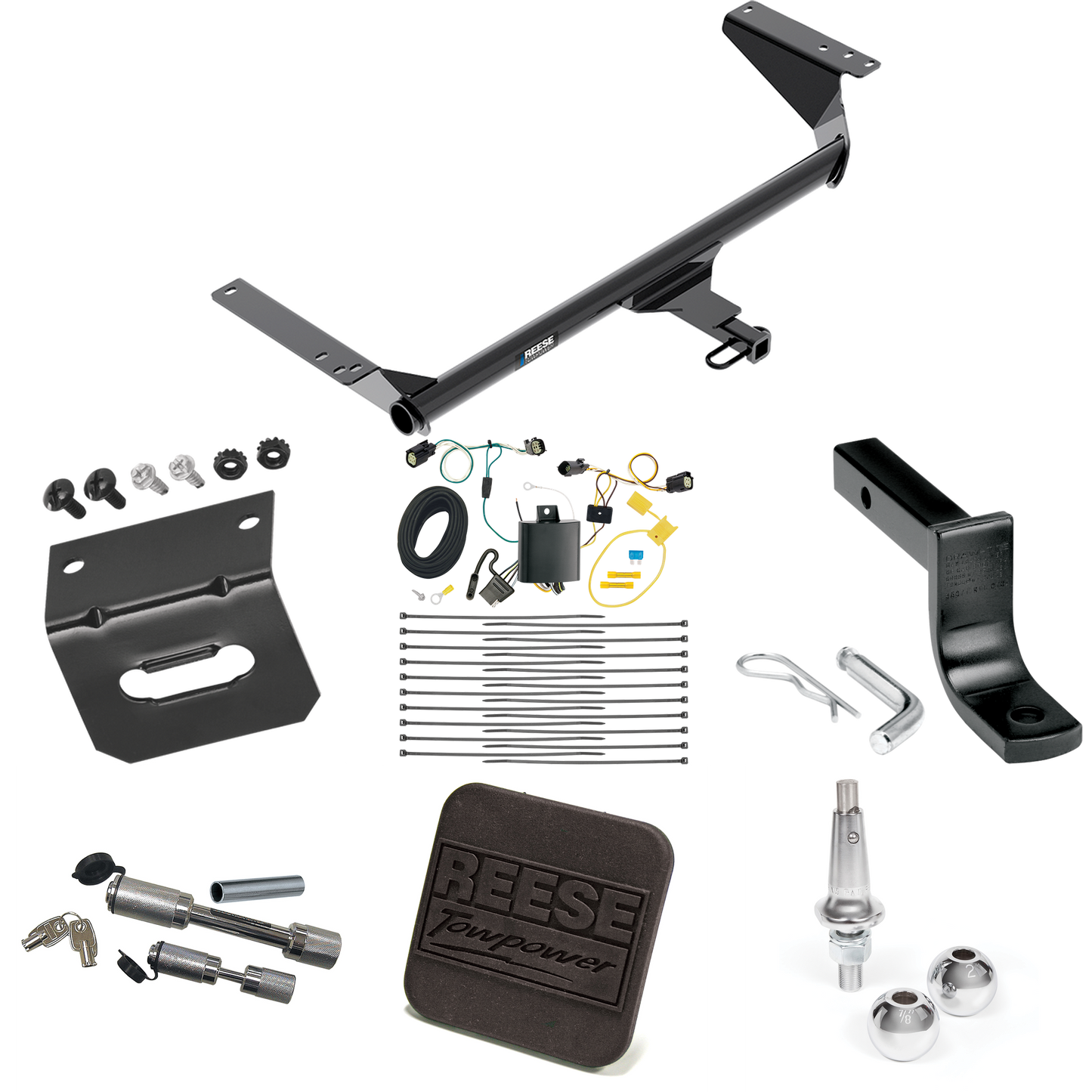 Fits 2017-2020 Chrysler Pacifica Trailer Hitch Tow PKG w/ 4-Flat Wiring Harness + Draw-Bar + Interchangeable 1-7/8" & 2" Balls + Wiring Bracket + Hitch Cover + Dual Hitch & Coupler Locks (For Limited Models) By Reese Towpower