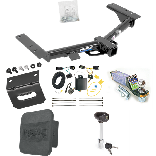 Fits 2015-2023 Ford Transit-150 Trailer Hitch Tow PKG w/ 4-Flat Wiring + Starter Kit Ball Mount w/ 2" Drop & 1-7/8" Ball + Wiring Bracket + Hitch Lock + Hitch Cover (Excludes: Cab & Chassis and the Cutaway Models) By Reese Towpower