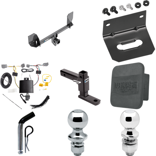 Fits 2016-2023 Volvo XC90 Trailer Hitch Tow PKG w/ 4-Flat Wiring + Adjustable Drop Rise Ball Mount + Pin/Clip + 2" Ball + 1-7/8" Ball + Wiring Bracket + Hitch Cover By Reese Towpower