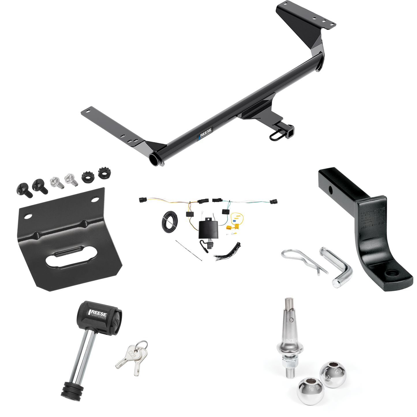 Fits 2021-2023 Chrysler Pacifica Trailer Hitch Tow PKG w/ 4-Flat Wiring Harness + Draw-Bar + Interchangeable 1-7/8" & 2" Balls + Wiring Bracket + Hitch Lock (For Limited Models) By Reese Towpower