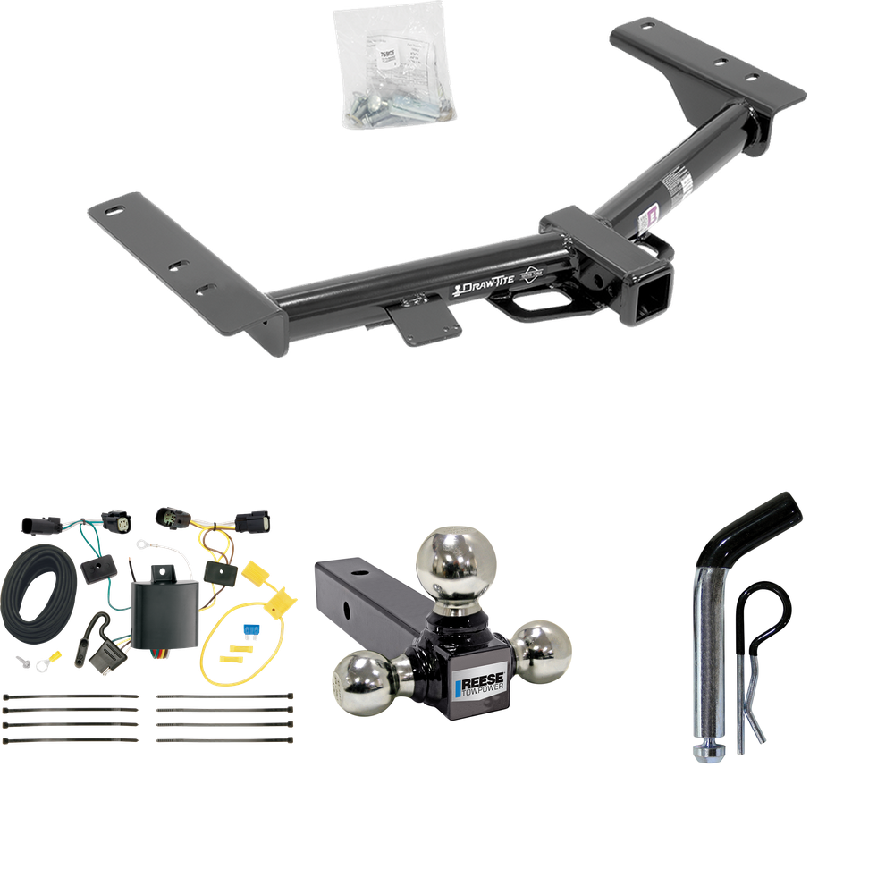 Fits 2015-2023 Ford Transit-150 Trailer Hitch Tow PKG w/ 4-Flat Wiring + Triple Ball Ball Mount 1-7/8" & 2" & 2-5/16" Trailer Balls + Pin/Clip (Excludes: Cab & Chassis and the Cutaway Models) By Draw-Tite