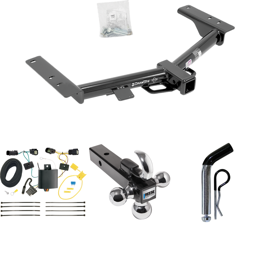 Fits 2015-2023 Ford Transit-250 Trailer Hitch Tow PKG w/ 4-Flat Wiring + Triple Ball Ball Mount 1-7/8" & 2" & 2-5/16" Trailer Balls w/ Tow Hook + Pin/Clip (Excludes: Cab & Chassis and the Cutaway Models) By Draw-Tite