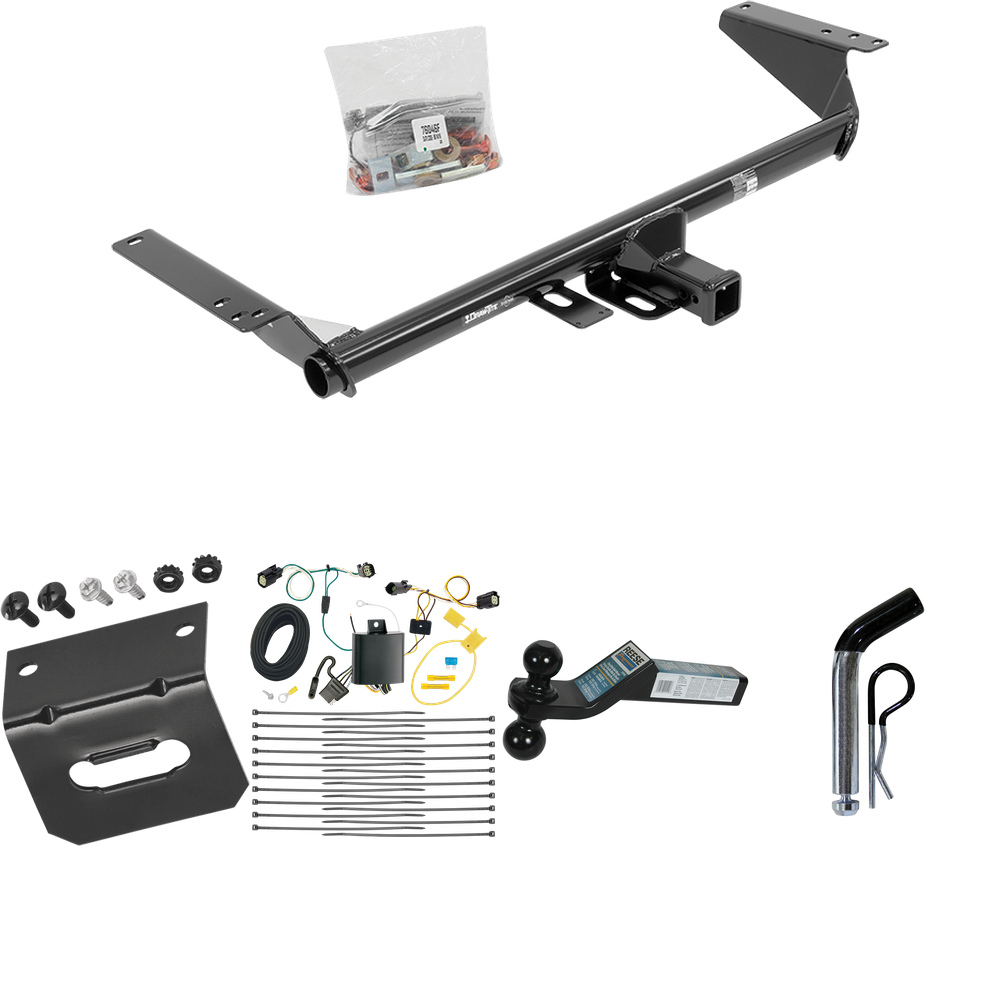 Fits 2018-2019 Chrysler Pacifica Trailer Hitch Tow PKG w/ 4-Flat Wiring Harness + Dual Ball Ball Mount 2" & 2-5/16" Trailer Balls + Pin/Clip +  Wiring Bracket (For Touring Plus Models) By Draw-Tite