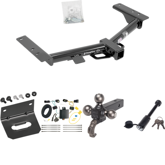 Fits 2015-2023 Ford Transit-150 Trailer Hitch Tow PKG w/ 4-Flat Wiring + Tactical Triple Ball Ball Mount 1-7/8" & 2" & 2-5/16" Balls & Tow Hook + Tactical Dogbone Lock + Wiring Bracket (Excludes: Cab & Chassis and the Cutaway Models) By Draw-Tite