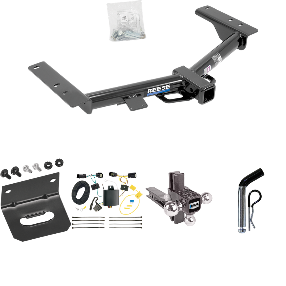 Fits 2015-2023 Ford Transit-250 Trailer Hitch Tow PKG w/ 4-Flat Wiring Harness + Adjustable Drop Rise Triple Ball Ball Mount 1-7/8" & 2" & 2-5/16" Trailer Balls + Pin/Clip + Wiring Bracket (Excludes: Cab & Chassis and the Cutaway Models) By Reese Tow