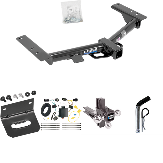 Fits 2015-2023 Ford Transit-250 Trailer Hitch Tow PKG w/ 4-Flat Wiring Harness + Adjustable Drop Rise Triple Ball Ball Mount 1-7/8" & 2" & 2-5/16" Trailer Balls + Pin/Clip + Wiring Bracket (Excludes: Cab & Chassis and the Cutaway Models) By Reese Tow