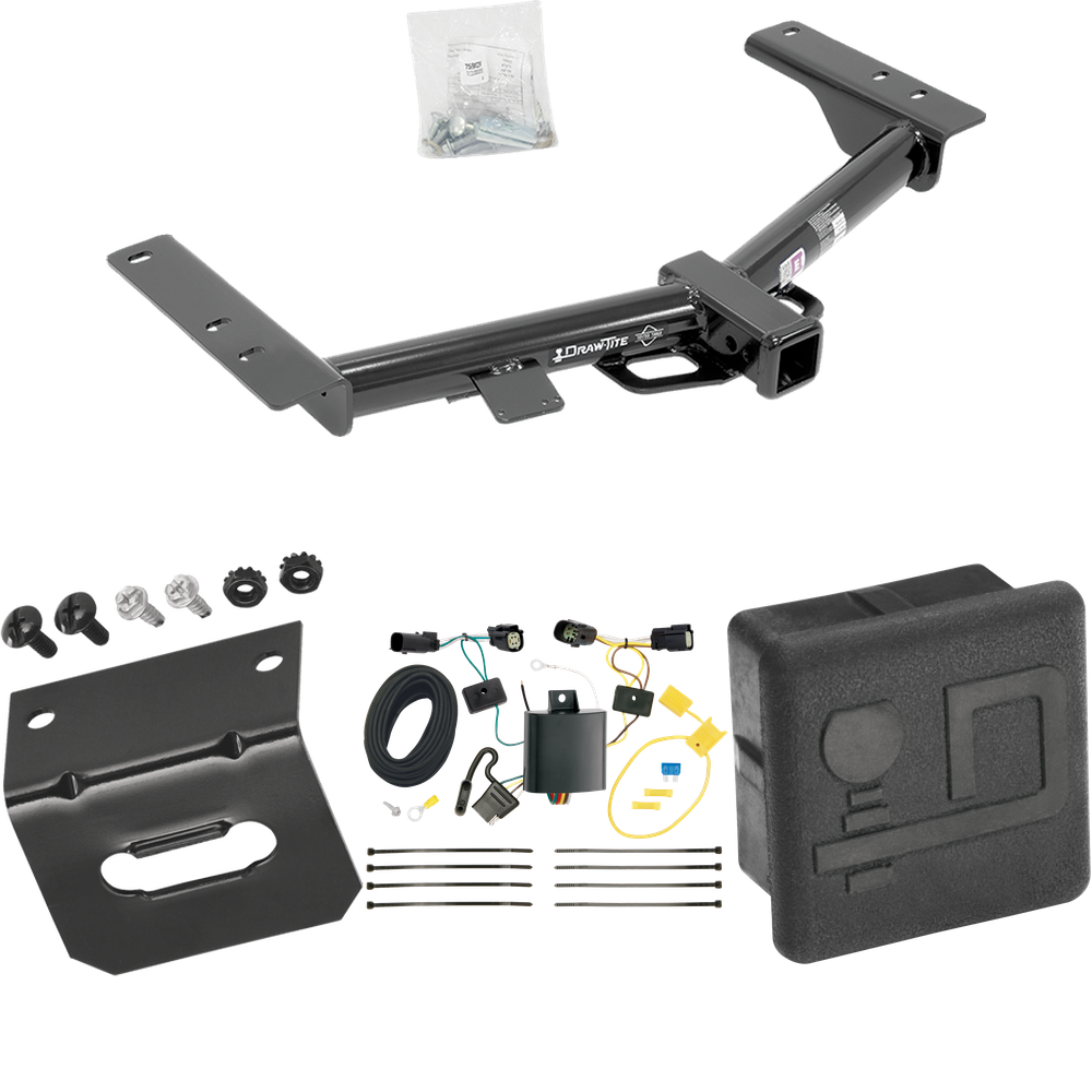 Fits 2015-2023 Ford Transit-350 Trailer Hitch Tow PKG w/ 4-Flat Wiring Harness + Wiring Bracket + Hitch Cover (For Single Rear Wheel w/148" Wheelbase, Except Cab & Chassis and the Cutaway Models) By Draw-Tite