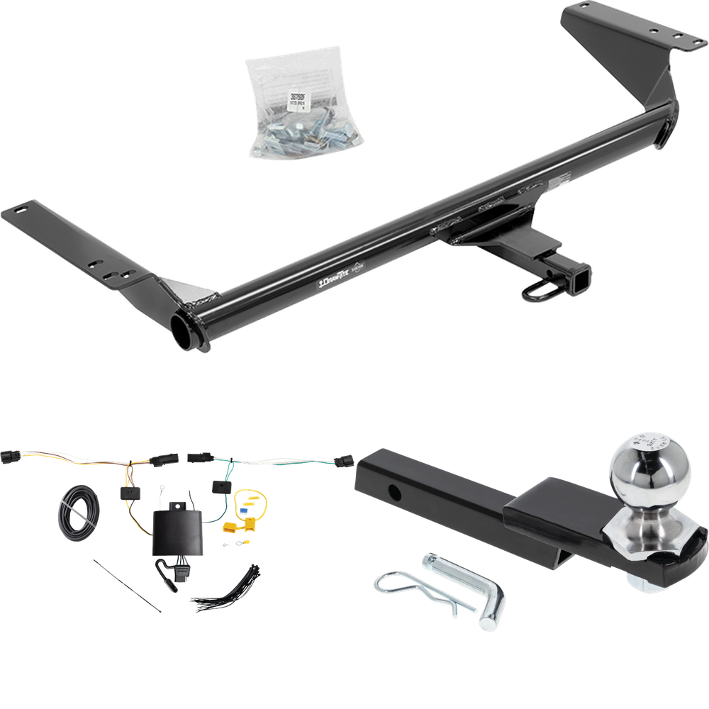 Fits 2021-2023 Chrysler Pacifica Trailer Hitch Tow PKG w/ 4-Flat Wiring Harness + Interlock Starter Kit w/ 2" Ball 1-1/4" Drop 3/4" Rise (For LX Models) By Draw-Tite