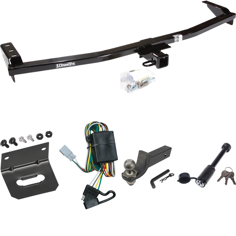 Fits 2003-2008 Honda Pilot Trailer Hitch Tow PKG w/ 4-Flat Wiring + Interlock Tactical Starter Kit w/ 2" Drop & 2" Ball + Tactical Dogbone Lock + Wiring Bracket By Draw-Tite