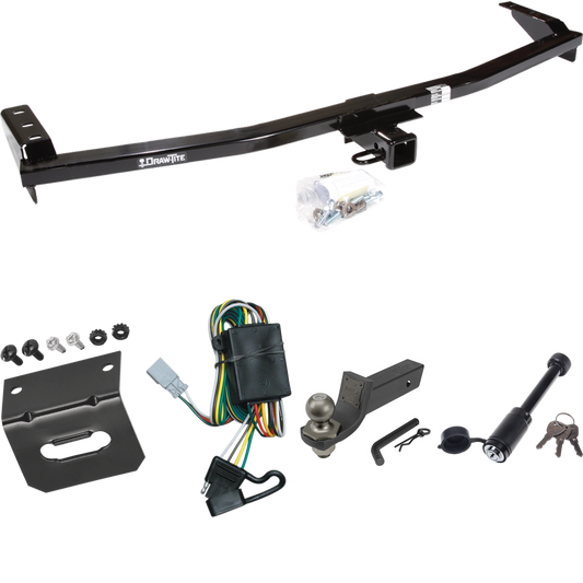 Fits 2003-2008 Honda Pilot Trailer Hitch Tow PKG w/ 4-Flat Wiring + Interlock Tactical Starter Kit w/ 2" Drop & 2" Ball + Tactical Dogbone Lock + Wiring Bracket By Draw-Tite