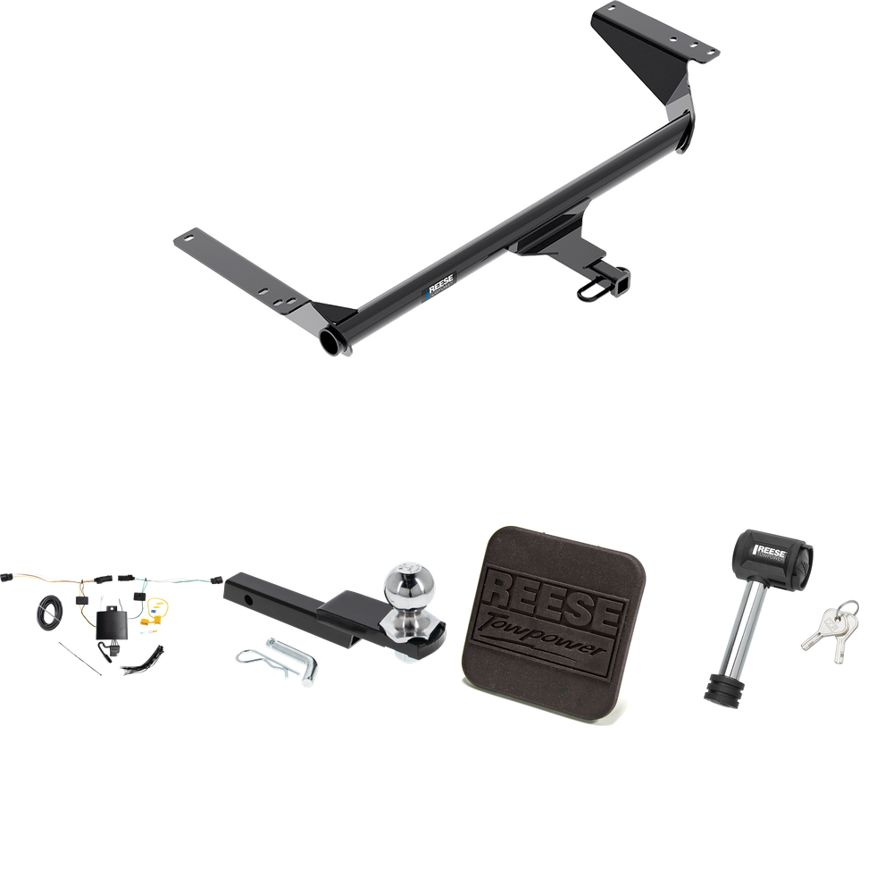 Fits 2021-2023 Chrysler Pacifica Trailer Hitch Tow PKG w/ 4-Flat Wiring Harness + Interlock Starter Kit w/ 2" Ball 1-1/4" Drop 3/4" Rise + Hitch Cover + Hitch Lock (For LX Models) By Reese Towpower