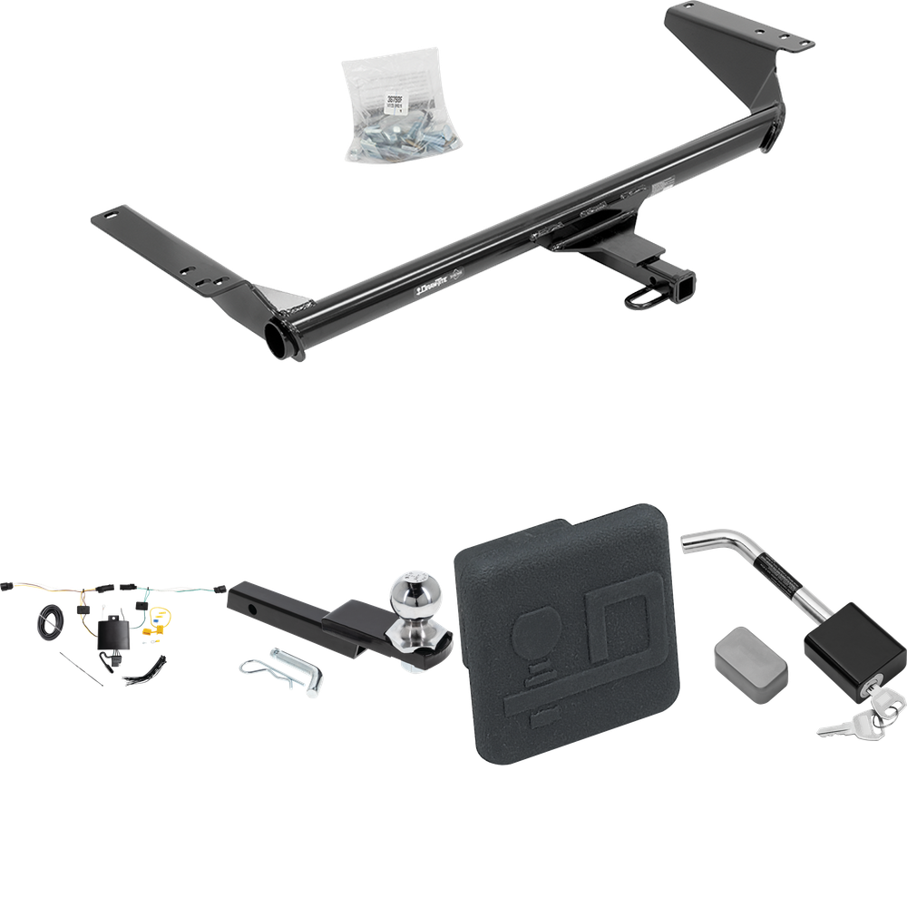 Fits 2021-2023 Chrysler Pacifica Trailer Hitch Tow PKG w/ 4-Flat Wiring Harness + Interlock Starter Kit w/ 2" Ball 1-1/4" Drop 3/4" Rise + Hitch Cover + Hitch Lock (For Touring L Plus Models) By Draw-Tite