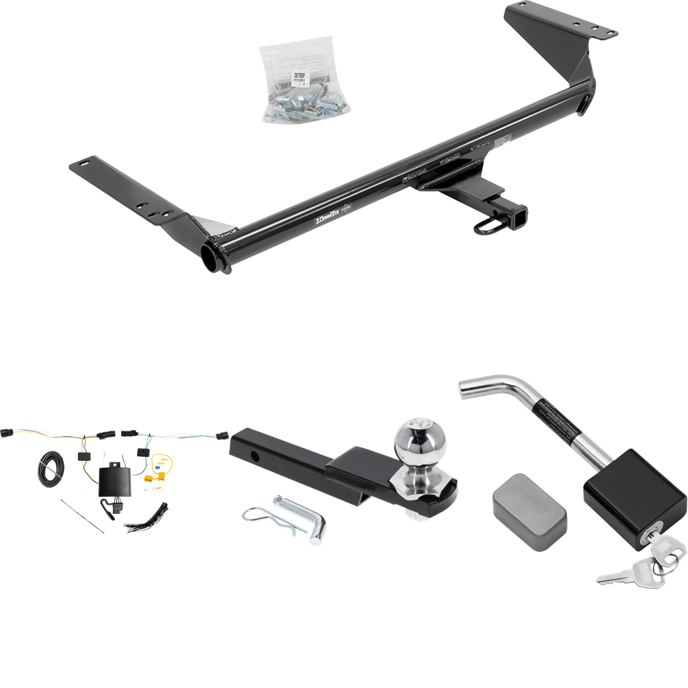 Fits 2021-2023 Chrysler Pacifica Trailer Hitch Tow PKG w/ 4-Flat Wiring Harness + Interlock Starter Kit w/ 2" Ball 1-1/4" Drop 3/4" Rise + Hitch Lock (For Touring Plus Models) By Draw-Tite