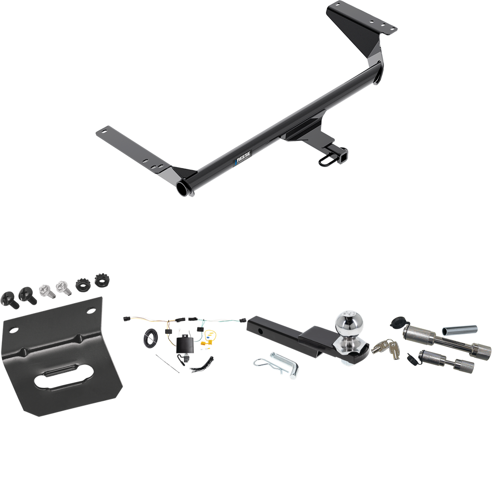 Fits 2021-2023 Chrysler Pacifica Trailer Hitch Tow PKG w/ 4-Flat Wiring Harness + Interlock Starter Kit w/ 2" Ball 1-1/4" Drop 3/4" Rise + Wiring Bracket + Dual Hitch & Coupler Locks (For Touring L Plus Models) By Reese Towpower