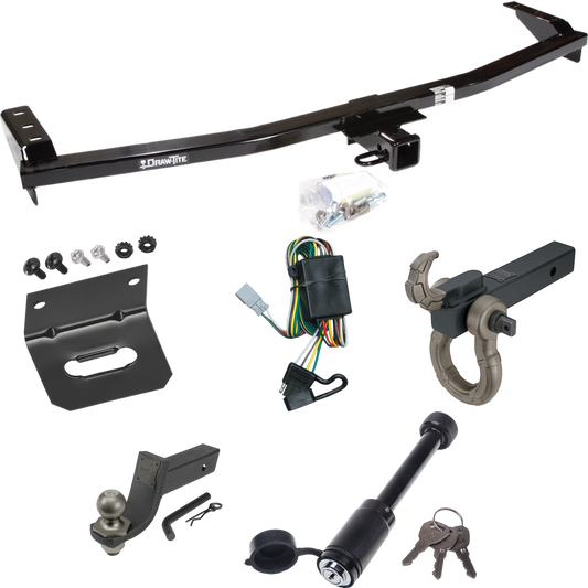 Fits 2001-2006 Acura MDX Trailer Hitch Tow PKG w/ 4-Flat Wiring + Interlock Tactical Starter Kit w/ 3-1/4" Drop & 2" Ball + Tactical Hook & Shackle Mount + Tactical Dogbone Lock + Wiring Bracket (Excludes: w/Full Size Spare Tire Models) By Draw-Tite