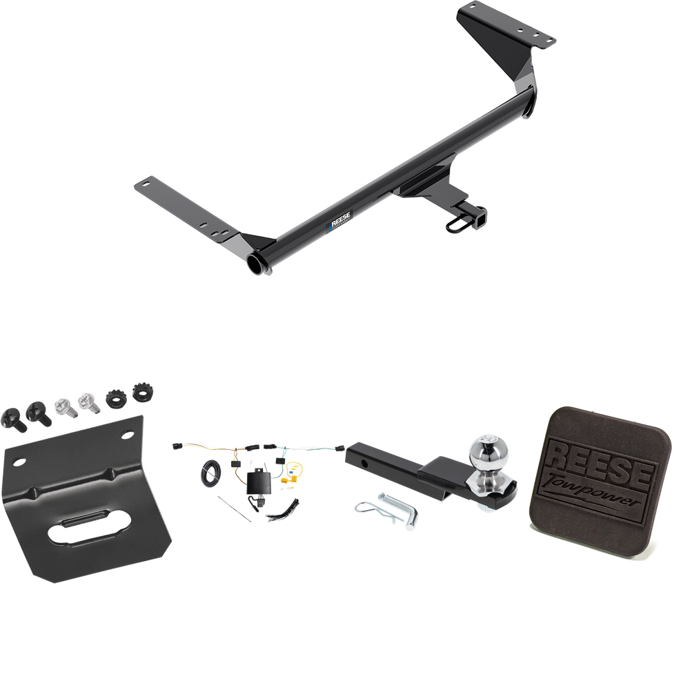 Fits 2021-2023 Chrysler Pacifica Trailer Hitch Tow PKG w/ 4-Flat Wiring Harness + Interlock Starter Kit w/ 2" Ball 1-1/4" Drop 3/4" Rise + Wiring Bracket + Hitch Cover (For Touring Models) By Reese Towpower