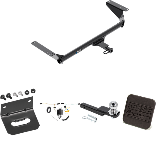 Fits 2021-2023 Chrysler Pacifica Trailer Hitch Tow PKG w/ 4-Flat Wiring Harness + Interlock Starter Kit w/ 2" Ball 1-1/4" Drop 3/4" Rise + Wiring Bracket + Hitch Cover (For Touring Models) By Reese Towpower