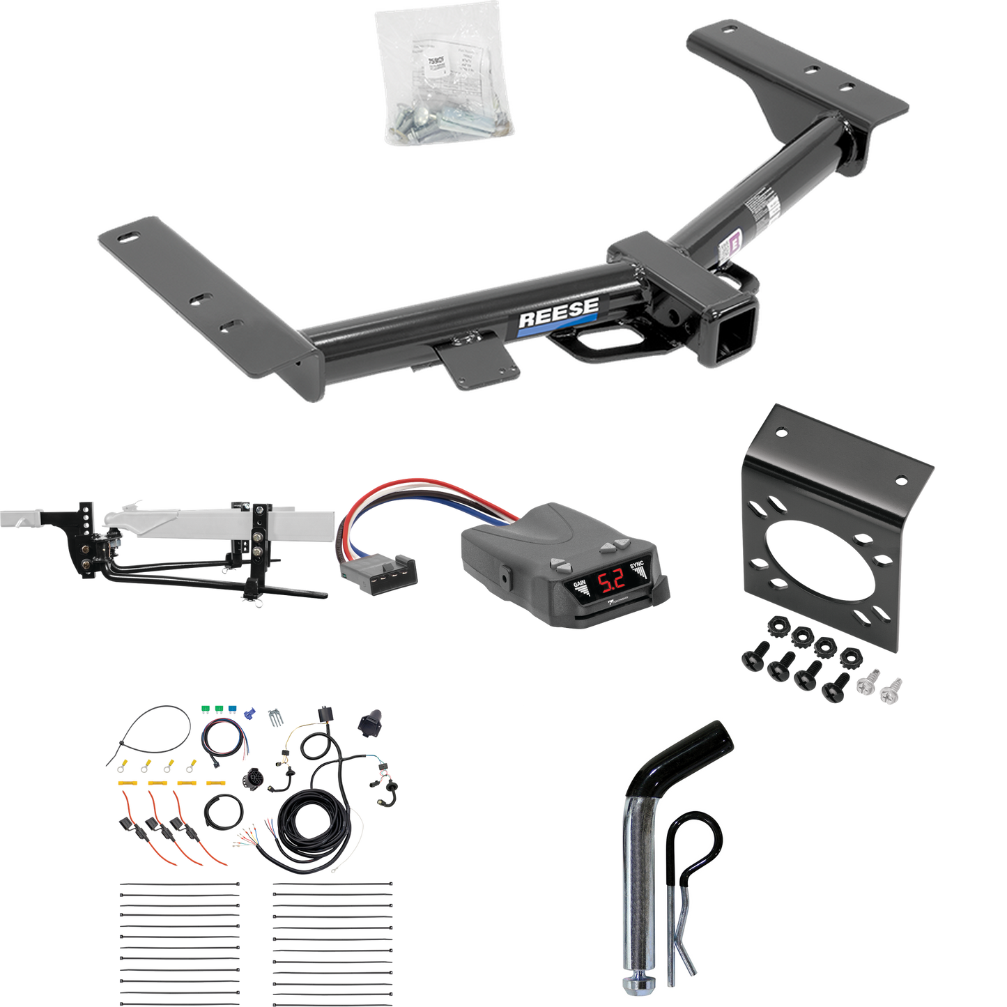 Fits 2015-2023 Ford Transit-350 Trailer Hitch Tow PKG w/ 8K Round Bar Weight Distribution Hitch w/ 2-5/16" Ball + Pin/Clip + Tekonsha Brakeman IV Brake Control + 7-Way RV Wiring (For Single Rear Wheel w/148" Wheelbase, Except Cab & Chassis and the Cu