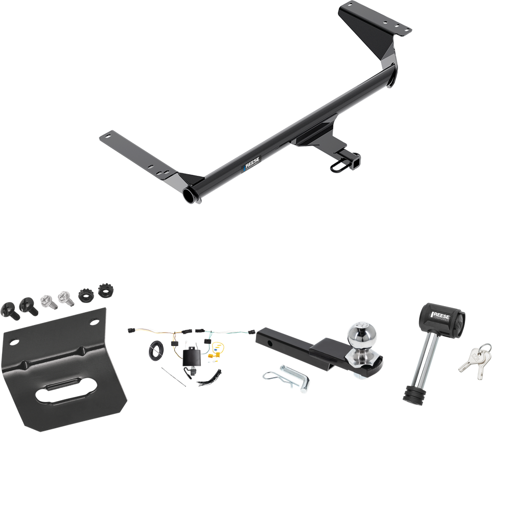 Fits 2021-2023 Chrysler Pacifica Trailer Hitch Tow PKG w/ 4-Flat Wiring Harness + Interlock Starter Kit w/ 2" Ball 1-1/4" Drop 3/4" Rise + Wiring Bracket + Hitch Lock (For Touring L Plus Models) By Reese Towpower