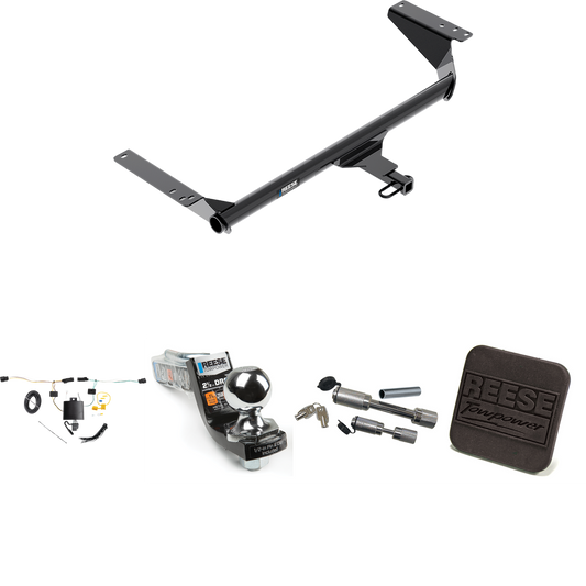 Fits 2021-2023 Chrysler Pacifica Trailer Hitch Tow PKG w/ 4-Flat Wiring Harness + Interlock Starter Kit w/ 2" Ball 2-1/2" Drop 2" Rise + Hitch Cover + Dual Hitch & Coupler Locks (For Touring Plus Models) By Reese Towpower