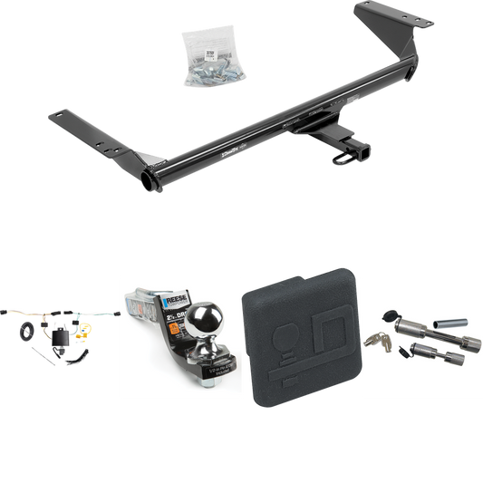 Fits 2021-2023 Chrysler Pacifica Trailer Hitch Tow PKG w/ 4-Flat Wiring Harness + Interlock Starter Kit w/ 2" Ball 2-1/2" Drop 2" Rise + Hitch Cover + Dual Hitch & Coupler Locks (For Touring L Models) By Draw-Tite