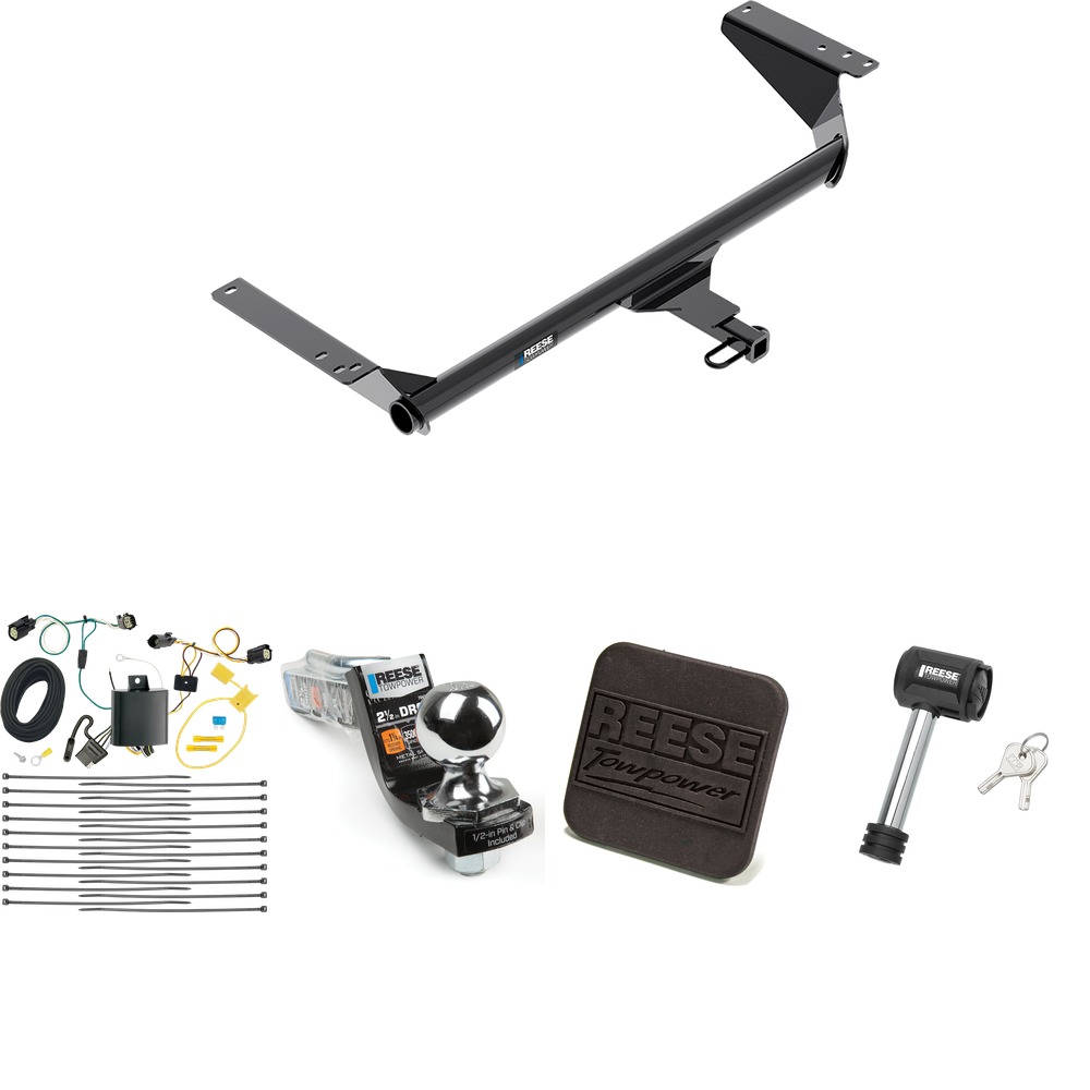 Fits 2017-2020 Chrysler Pacifica Trailer Hitch Tow PKG w/ 4-Flat Wiring Harness + Interlock Starter Kit w/ 2" Ball 2-1/2" Drop 2" Rise + Hitch Cover + Hitch Lock (For Limited Models) By Reese Towpower