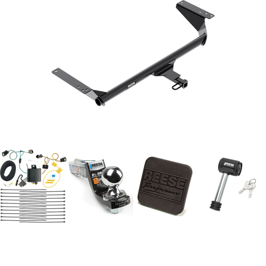 Fits 2017-2020 Chrysler Pacifica Trailer Hitch Tow PKG w/ 4-Flat Wiring Harness + Interlock Starter Kit w/ 2" Ball 2-1/2" Drop 2" Rise + Hitch Cover + Hitch Lock (For Limited Models) By Reese Towpower